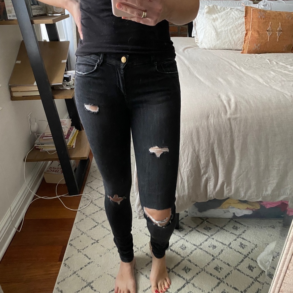 Zara Black Distressed Skinny Jeans